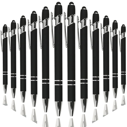 Oddmoal Ballpoint Pen with Stylus Tip, Soft Touch Click Metal Pen, 1.0mm Medium Point, Black Ink, 12 Count(Black)