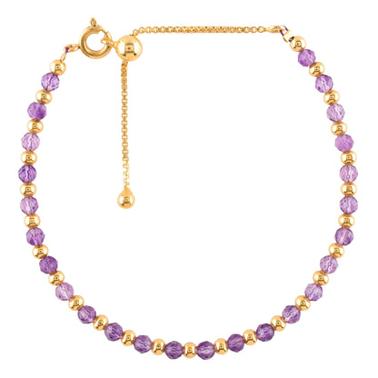 QNAVIC Purple Amethyst Dainty Bangle Bracelet For Women, Chakra Healing Crystal Gemstone February Birthstone, Gold Plated Ball link Bracelet 6-8 Inches Christmas and Birthday Gifts for Her