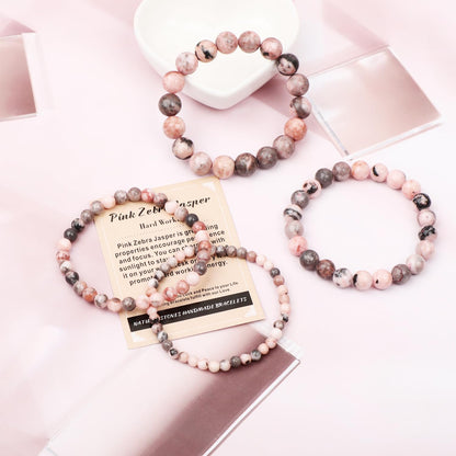 AD Beads Handmade Gemstone Stretch Elastic Bracelet Crystal Healing Reiki Nature's Beauty and Spiritual Essence Unisex (4mm, Pink Zebra Jasper (Hard Working))