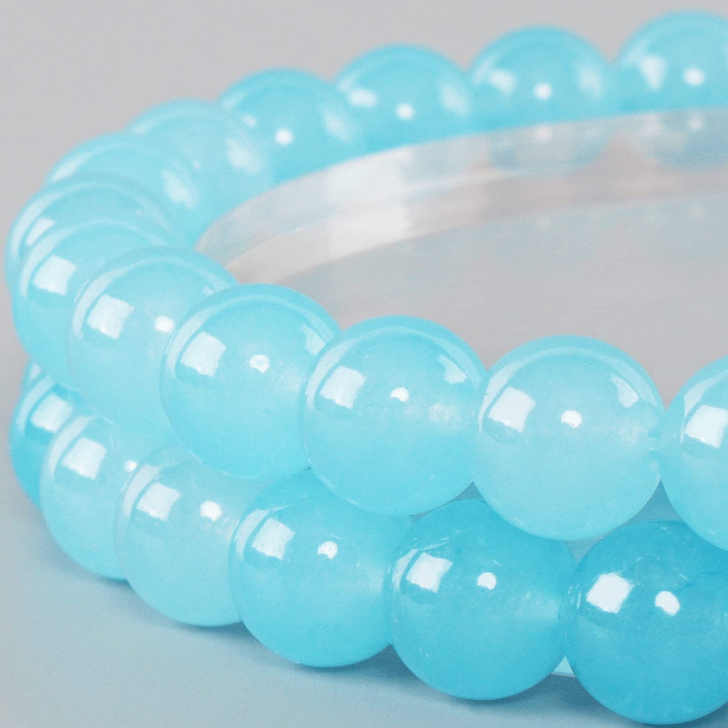 10mm Natural Blue Chalcedony Round Bead - 35PCS Bulk Gemstone Beads for Jewelry Making, DIY Bracelets, Necklaces - Includes Crystal Stretch Cord - Stone Beads for Crafting Gifts