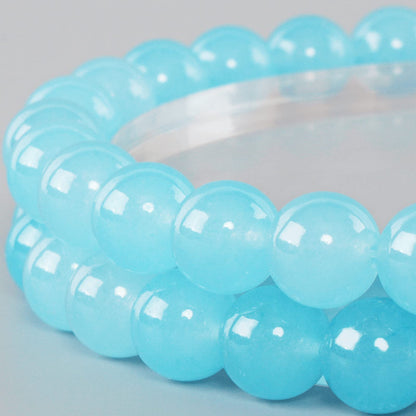 10mm Natural Blue Chalcedony Round Bead - 35PCS Bulk Gemstone Beads for Jewelry Making, DIY Bracelets, Necklaces - Includes Crystal Stretch Cord - Stone Beads for Crafting Gifts