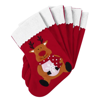 Christmas Holiday Stockings Christmas Hanging Bags 6PCS Red Felt Xmas Tree Decorations Santa Snowman Reindeer Treat Bag