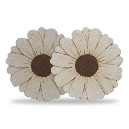 Landoraloria 2 Pack Daisy Cement Stepping Stones 10 Inch, Heavy Duty Garden Pathway Stones, Non Slip Outdoor Walkway Decor for Yard Patio Lawn, Weather Resistant Cement Stepping Stones (White)