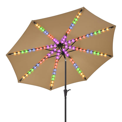 PEAKVONDER 7.5 ft Outdoor Patio Umbrella with Solar Lights - Small Heavy Duty Beach/Table/Pool/Deck/Market Umbrella, Dual Charging, Tilt, APP & Button Control, UV/Fade-Resistant, Tan HPU752T