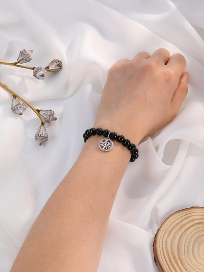 MANIFO Black Obsidian Chakra Crystals Bracelet for Women Healing Crystal Bracelet Natural Gemstone Beaded Bracelets with Life Tree Charm Jewellery Valentines Christmas Gifts