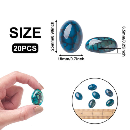 Fashewelry 20Pcs Natural Oval Dragon Veins Agate Flat back Gemstone Crystal Cabochons 25x18mm Healing Chakra Crystal Stone Bead Cab Covers No Hole for Jewelry Craft Making Marine Blue