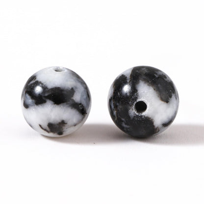 100Pcs Natural Stone 8mm Black White Zebra Round Loose Gemstone Energy Healing Beads Hole Size 1mm DIY Smooth Beads for Bracelet Necklace Earrings Jewelry Making