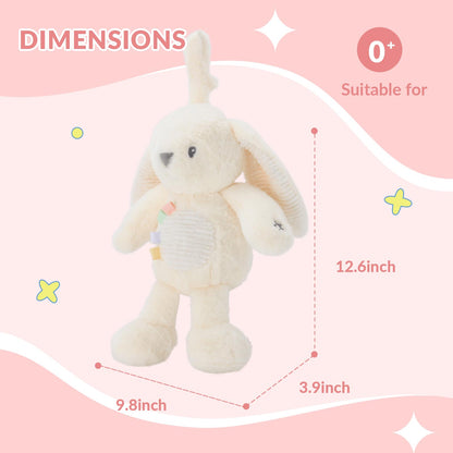 Linzy 10" Bunny Stroller Toy – Soft Bunny Plush Baby Toy with LED Night Light & Lullaby Music, Birthday Christmas for Newborns Toddlers Kids