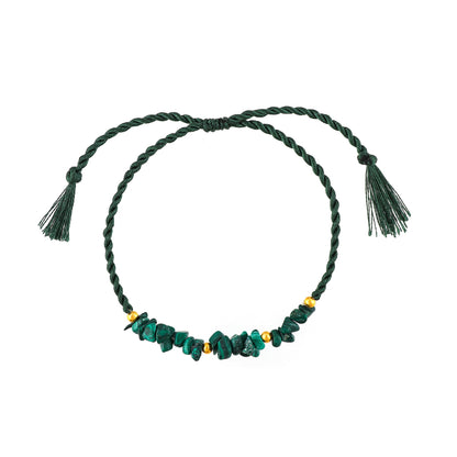 GEMSYMPHONY Malachite Gemstone Chips Rope Bracelet – Adjustable Handmade Crystal Chip Bead Bracelet for Women & Men, Natural Stone Healing Jewelry, Boho Style, Unisex Spiritual Gift