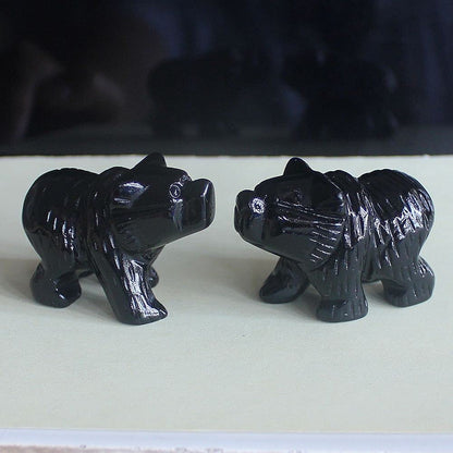 HLbshi Hand Carved Gemstone Crystal Bear Figurine Animal Statue Carving Office Home Decor Collections 2'' (Black Obsidian)