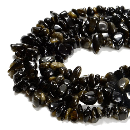 jodaying 7-8mm Natural Gold Obsidian Gemstone Chips Healing Gravel Bracelets Necklace Kit Irregular Tumble Stone Beads DIY Crafts Design Jewelry Making 32"
