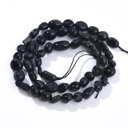 jodaying 6-8mm Natural Black Obsidian Nuggets Oval Free Tumbled Pebble Semi Precious Gemstone Loose Stone Beads Approx 15.5 inch for DIY Jewelry Making