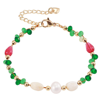 Gmissbabicoo Healing Crystal Bracelet for Women Natural Pearl Shell Adjustable Handmade Beaded Bracelets with Green Gemstone Spiritual Jewelry for Girl Anklet