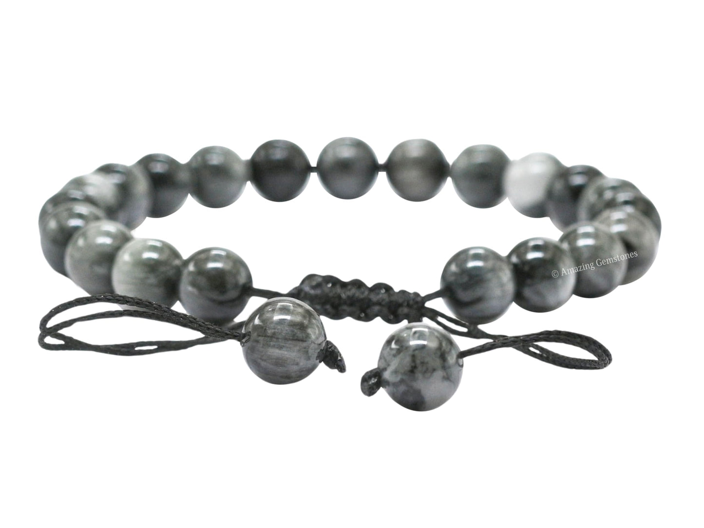 Amazing Gemstone Grey Cats Eye Bracelet, Gifts For Men & Women - Protection Healing Crystal Bracelet - 8mm Gemstone Beaded Adjustable Bracelet, Pulseras Para Hombres Mujer Stocking Stuffers