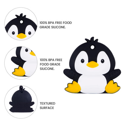 Cute Animal Baby Food Grade Silicone Teether Toy with One Piece Design Pacifier Clip Holder,Teething Pain Relief Toys Gift Set for 3 Months+ Boys and Girls,Freezer Safe,BPA Free (Penguin)