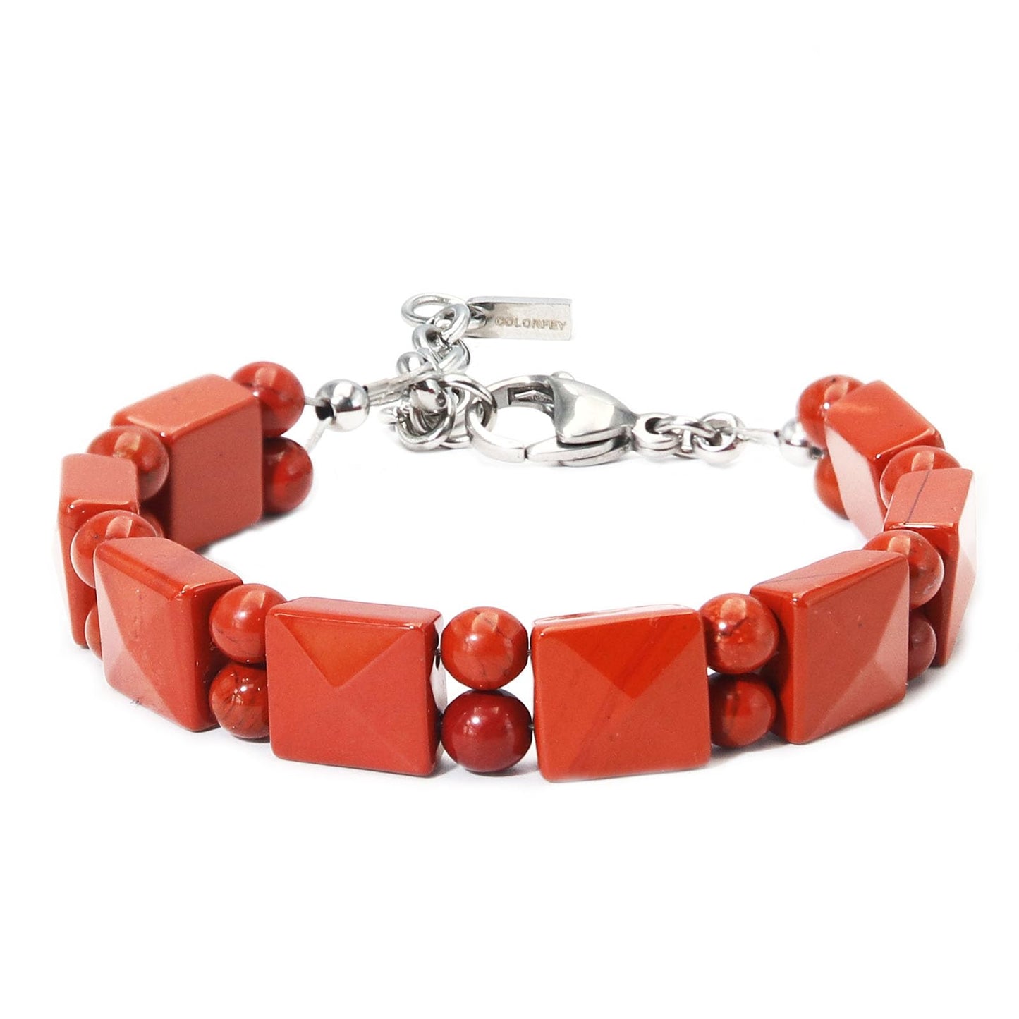 COLORFEY Red Bracelets for Women Men Real Red Agate Beads Protection Crystal Bracelets Flated Square Stone Bracelet for Women, Handmade Natural Crystals Durable Wire Bracelet for Stress Relief