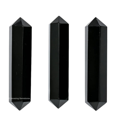 Amazing Gemstone Black Obsidian Crystal Points Bulk Healing Crystals and Stones - Pack of 3 Double Terminated Healing Wand Point Bulk Crystals for Crafts, Crystal Grid, DIY Work - Premium Crystals