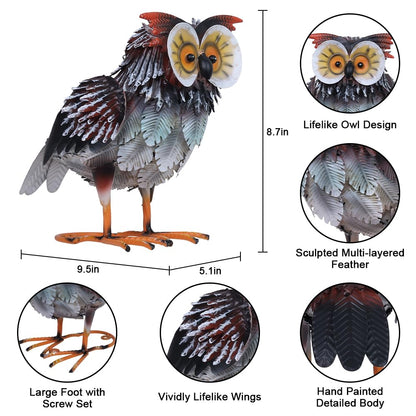 hogardeck Owl Garden Decor Outdoor Statues, 2PCs Large Metal Bird Standing Yard Art, Lawn Sculptures Ornaments for Outside Patio Pond Backyard, Holiday Sympathy Gifts for Grandma Mom