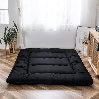 MAXYOYO Japanese Floor Mattress Futon Mattress, 4" Thicken Tatami Mat Sleeping Pad Foldable Roll Up Mat Boys Girls Dormitory Pad Kids Floor Lounger, Black, Full