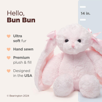 Bearington Light Pink Plush Easter Bunny Stuffed Animal - 14" Soft Cuddly Easter Rabbits with Fluffy Fur and Long Ears - Adorable Stuffed Bunnies Toy Gifts for Kids, Babies, and Holiday Celebrations