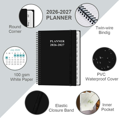 2026-2027 Planner - 8.5" x 11" Weekly Monthly Planner from July 2026 to June 2027 with 12 Monthly Tabs, Inner Pocket, Elastic Closure, Black