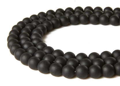 60pcs 6mm Matte Black Beads Natural Gemstone Beads Round Loose Beads for Jewelry Making
