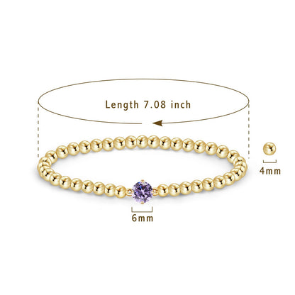 Free bird Amethyst Bracelet for Women 6mm Round Amethyst Handmade Stretch Elastic Bracelet Beaded Bracelet Dainty Gold Bracelet Stack Jewelry for Women