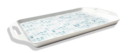 Bowla Melamine Rectangular Serving Tray with Handles (Whiteplants, Rectangular 17X9)