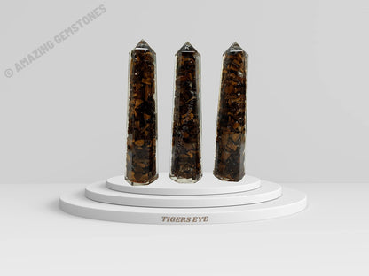 Amazing Gemstone Tigers Eye Crystal Orgone Towers ~ Natural Healing Crystal Point Obelisk for Reiki Healing and Crystal Grid (4.5 to 5 Inch, Pack of 1)