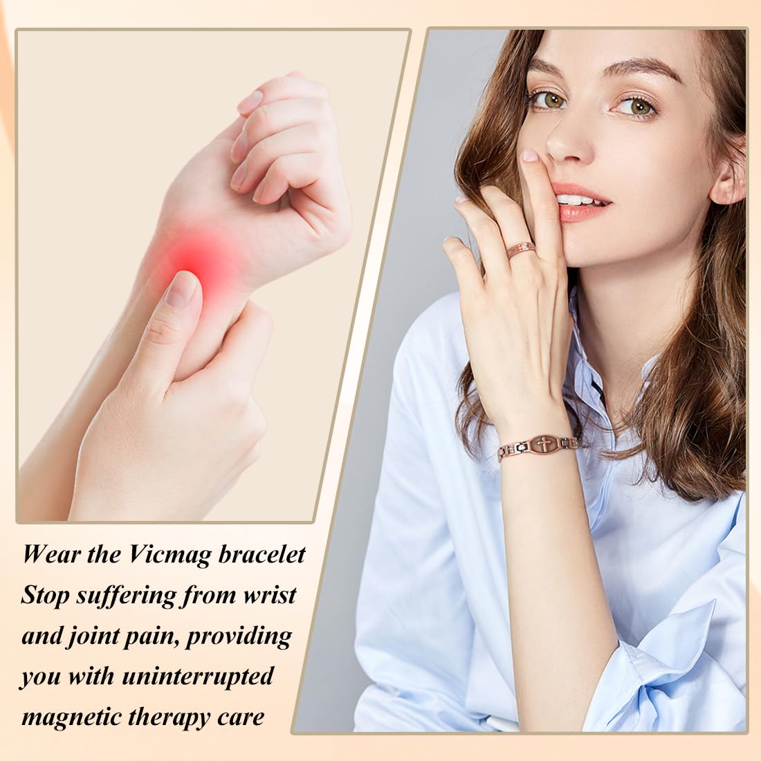 Vicmag Copper Magnetic Bracelet for Women 99.9% Solid Pure Copper Strong Magnets Jewelry Gift Adjustable Length