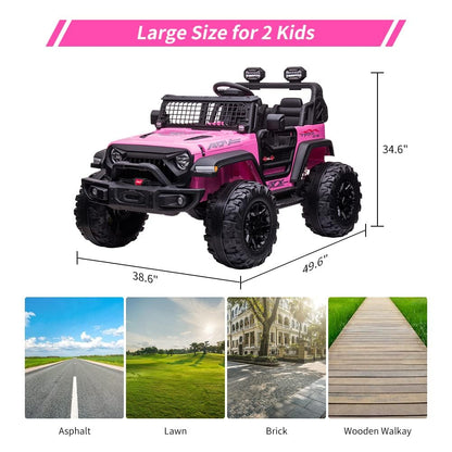 24V Kids Ride on 2 Seaters Electric Car with Remote Control, 2*120W Motors Battery Powered 20" Extra Large Seats+15.5" XL Wheels,LED Headlights, Front Storage, Bottle Holder, FM, Music for 3+ (Pink)