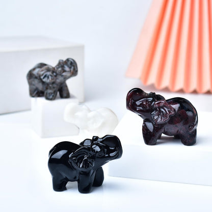 WUYOUSHI Garnet Crystal Elephant Statue 2" Healing Crystal Handmade Figurine Lucky Guardian Pocket Statues Reiki Meditation Office Home Decoration Gift