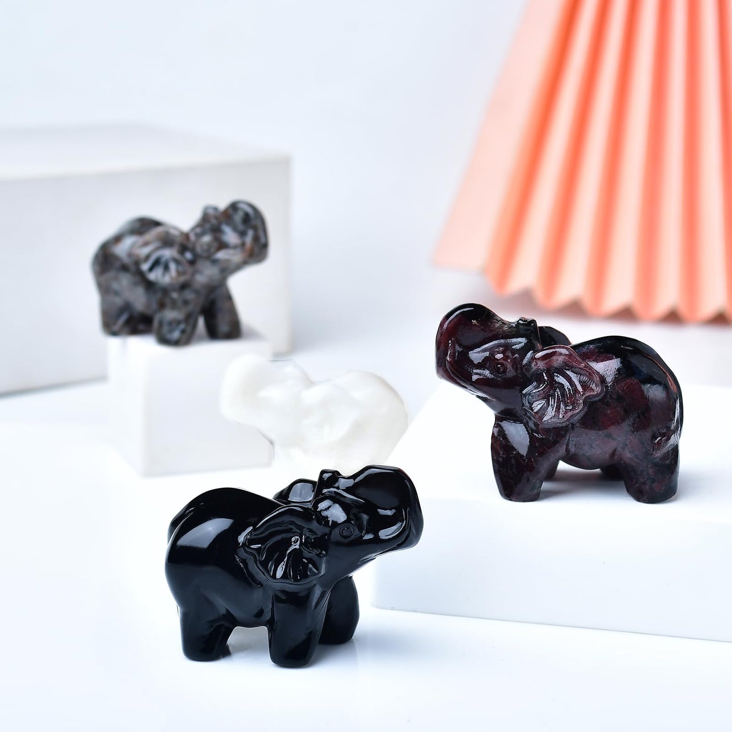 WUYOUSHI White Jade Crystal Elephant Statue 2" Healing Crystal Handmade Figurine Lucky Guardian Pocket Statues Reiki Meditation Office Home Decoration Gift
