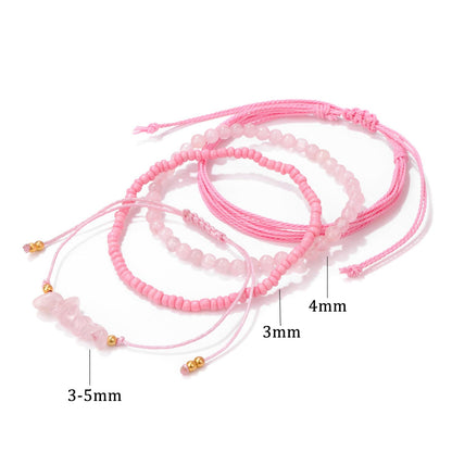 MORIANCE 4Pcs Rose Quartz Bracelet for Women Rose Quartz Crystal Boho Bracelet Rose Quartz Jewelry Handmade Pink Natural Stone Beaded Bracelets Pink Jewelry for Women