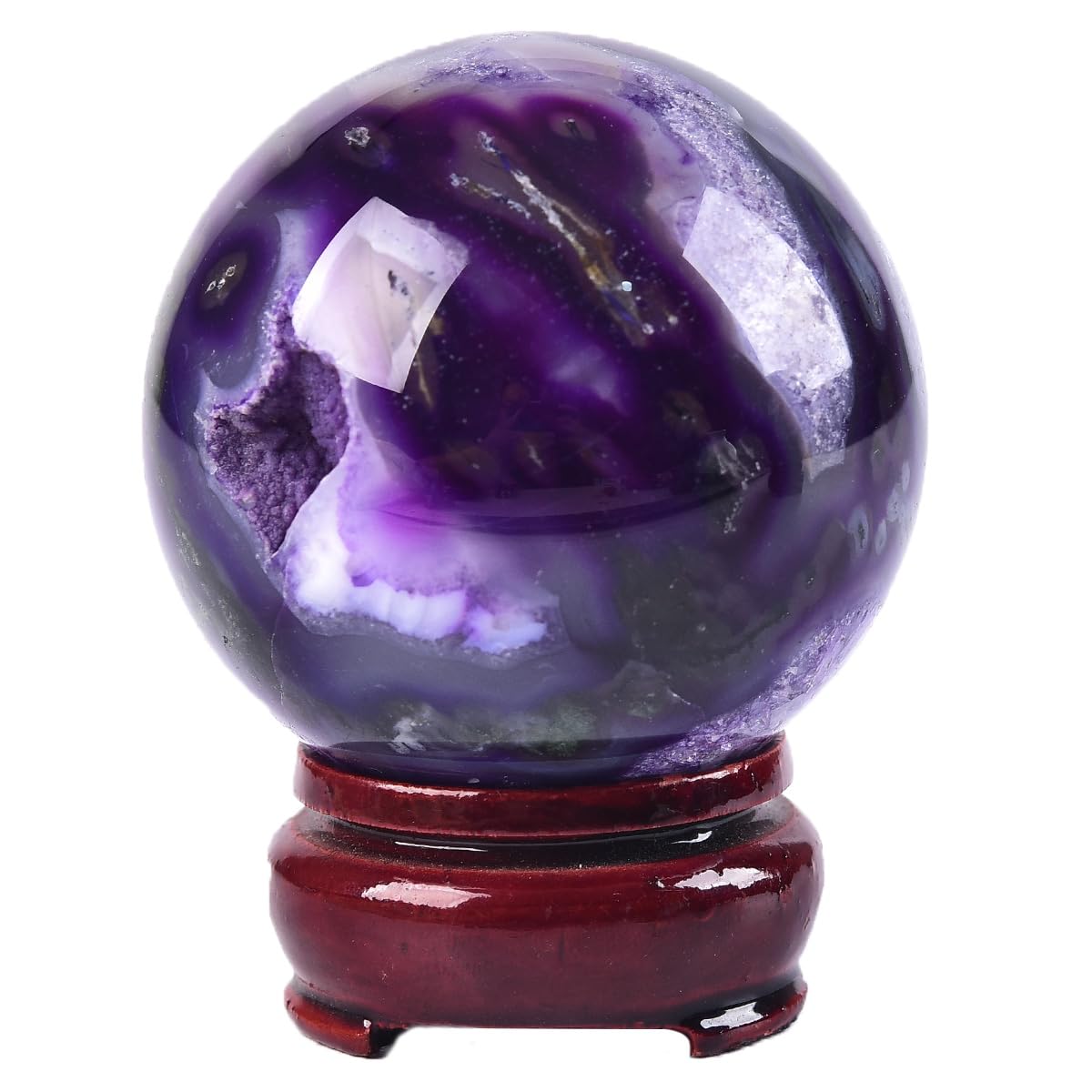 JIC Gem Purple Moss Agate Crystal Sphere Large Purple Crystal Ball with Stand Healing Ornament Witchcraft Meditation Decor 2.3-2.7 inch(60-70mm)