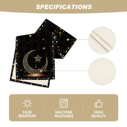 Artoid Mode Black Star Ramadan Moon Table Runner, Seasonal Kitchen Dining Table Decoration for Home Party Decor 13x72 Inch