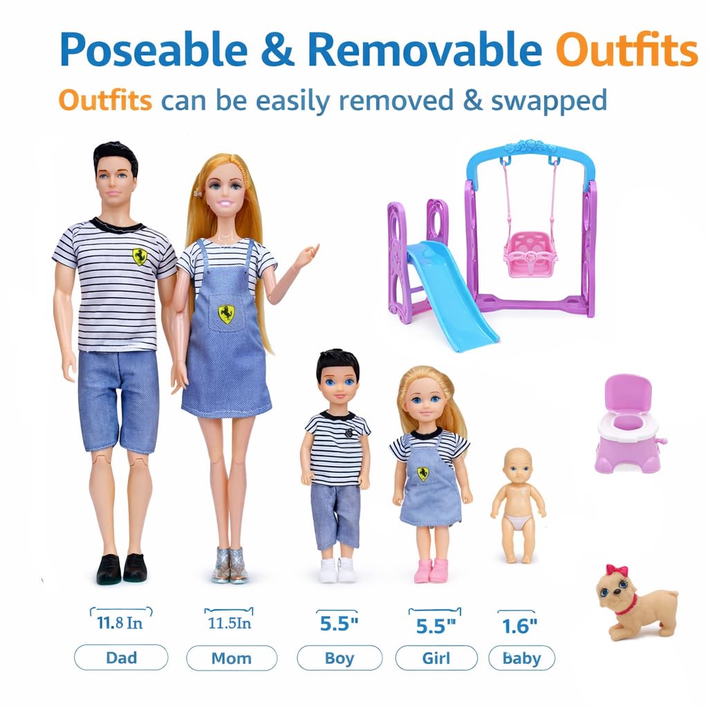 Familydolls Pregnant Dolls Set of 6 People with Removable Baby, 12 Inch Realistic Mommy Doll Set for Kids, Educational Pregnancy Doll Toy, Role Play Gift for Girls Ages 3+