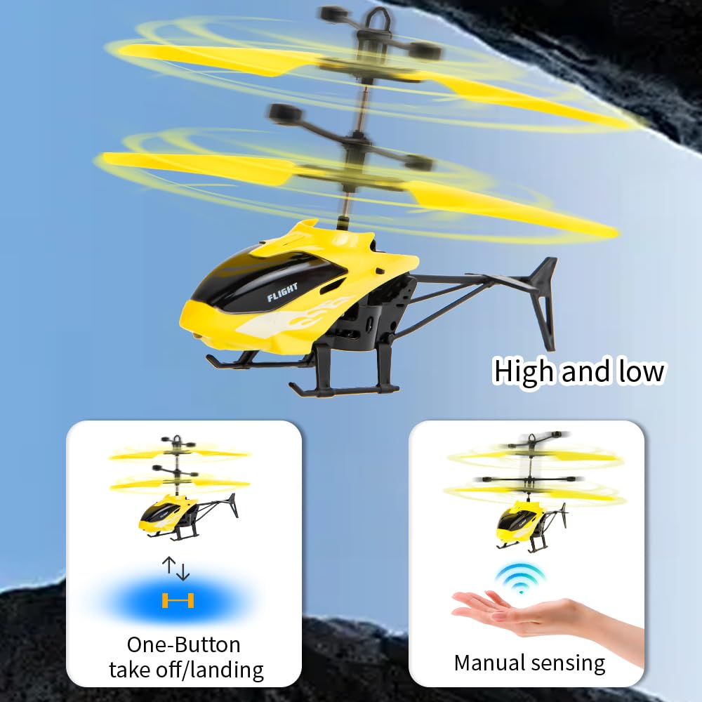 Remote Control Helicopter, Gesture Sensing Indoor Flying Helicopter Toys,RC Airplane for Teenages with 10Mins Flight, RC Helicopters for Kids with Light,Birthday Gifts for Boys and Girls (Yellow)
