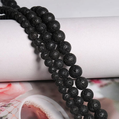 Yochus 45pcs Volcanic Rock/Black Lava Rock Beads，8mm Healing Power Natural Stone Round Loose Beads for Jewelry Making Earring Necklace DIY Crafts