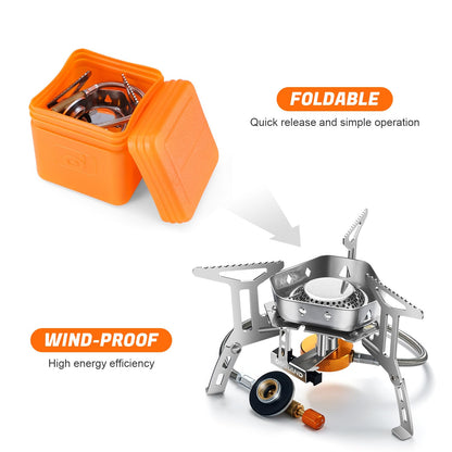 Odoland 3500W Windproof Camp Stove Camping Gas Stove with Fuel Canister Adapter, Piezo Ignition, Carry Case, Portable Collapsible Stove Burner for Outdoor Backpacking Hiking and Picnic