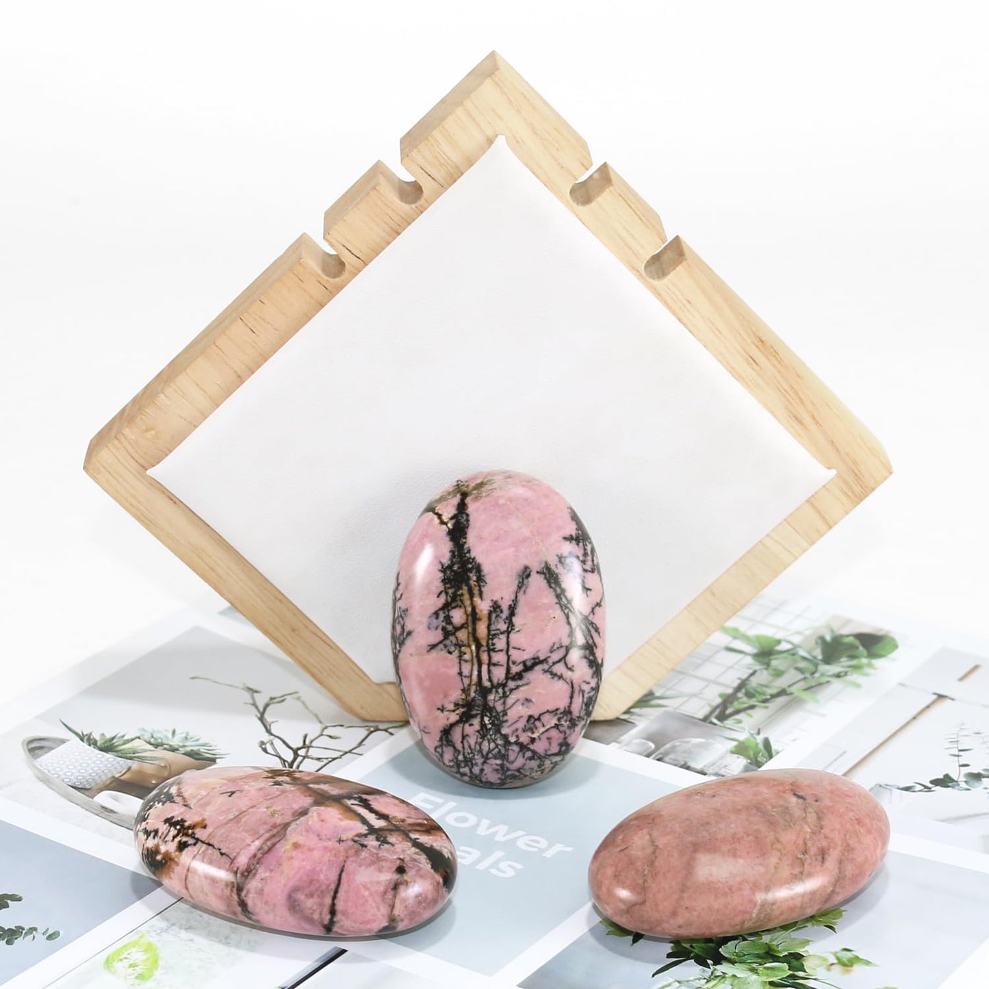 Nvzi Rhodonite Crystal Palm Stone, Worry Stones, Crystals and Healing Stones, Polished Rocks, Natural Gemstones, Chakra Stones for Healing Crystals Daily Use