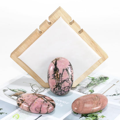 Nvzi Rhodonite Crystal Palm Stone, Worry Stones, Crystals and Healing Stones, Polished Rocks, Natural Gemstones, Chakra Stones for Healing Crystals Daily Use