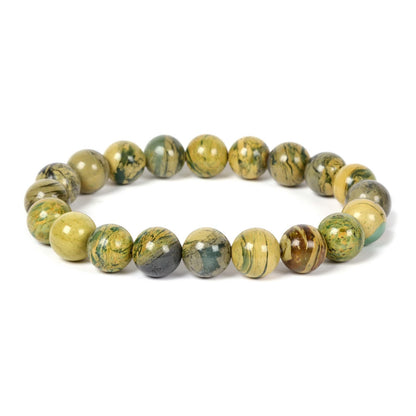 Justinstones Khaki Geen Serpentine Natural Gemstone Crystals Chakra Beads Bracelet Crystal Healing 10mm Round Stretchable Bracelet for Her Gift