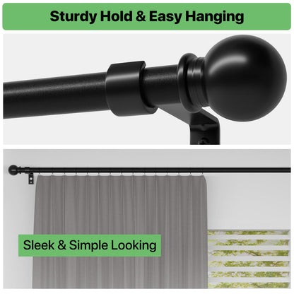 Curtain Rods for Windows 28 to 48 inch, 5/8 inch Black Curtain Rod Set with Brackets, Splicing Adjustable Metal Drapery Rod for Bedroom, Kitchen, Living Room, Matte Black