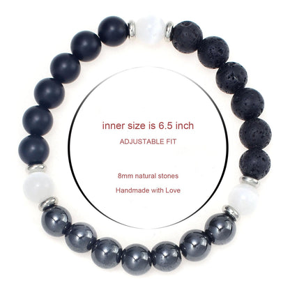Ayriwoyi Protection Bracelet Black Onyx Agate Bracelet Healing Crystal Stone Beaded Bracelet Selenite Hematite Anxiety Bracelet for women Stretch Bracelets