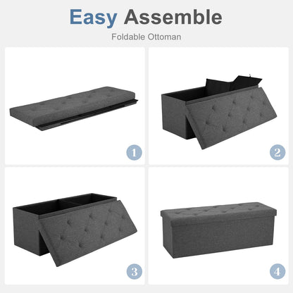 DUMOS 43in Storage Ottoman Bench, Storage Chest, End of Bed Foot Rest Stool with Padded Seat, Bedroom Bench for Living Room, Support 660lbs, Grey
