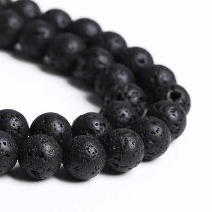 8MM 45PCS Natural Stone Black Volcanic Lava Chakra Spacer Loose Beads for Jewelry Making DIY Bracelet