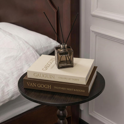 Fveuc Decorative Books for Home Decor - Stackable Faux Book Box for Coffee Table Styling & Hidden Storage - Neutral Linen Fake Books as Display Riser for Shelf & Entryway (Set of 2, Van Gogh Art)