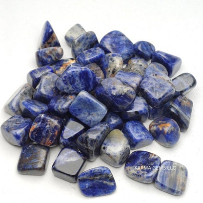Karma Gems 1lb Sodalite Tumbled Stones - Polished Stones for Positive Energy - Crystal Kit for Fresh Mind & Restful Sleep - Healing Stone for Chakra Balancing - Ideal for Gift & Home Decor (15-25 Mm)