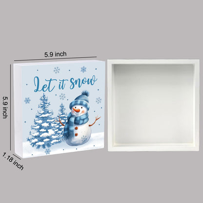 Winter Decorations Indoor Winter Decor Let It Snow Home Room Snowman Tree Office Bathroom Table Wood Box Sign Rustic Wooden Shelf Desk Decor Season Sign House Warming Gifts 5.9 x 5.9 Inch